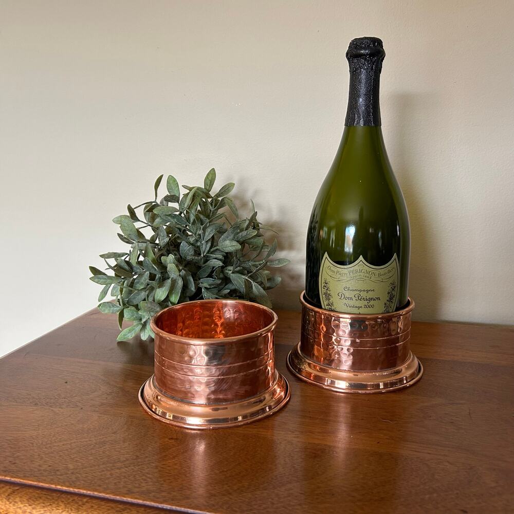 Wine Coaster - Solid Hammered Copper 5.25" x 3"